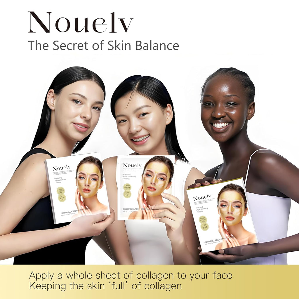 24K Gold Bio Collagen Face Mask, Hydrating Bio Collagen Mask Overnight Collagen Mask Hydrating Collagen Real Deep Mask Skin (34G X4Ea)