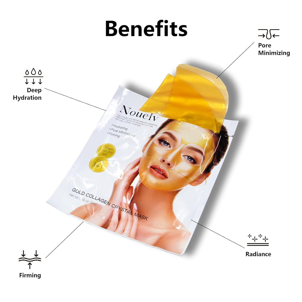 24K Gold Bio Collagen Face Mask, Hydrating Bio Collagen Mask Overnight Collagen Mask Hydrating Collagen Real Deep Mask Skin (34G X4Ea)