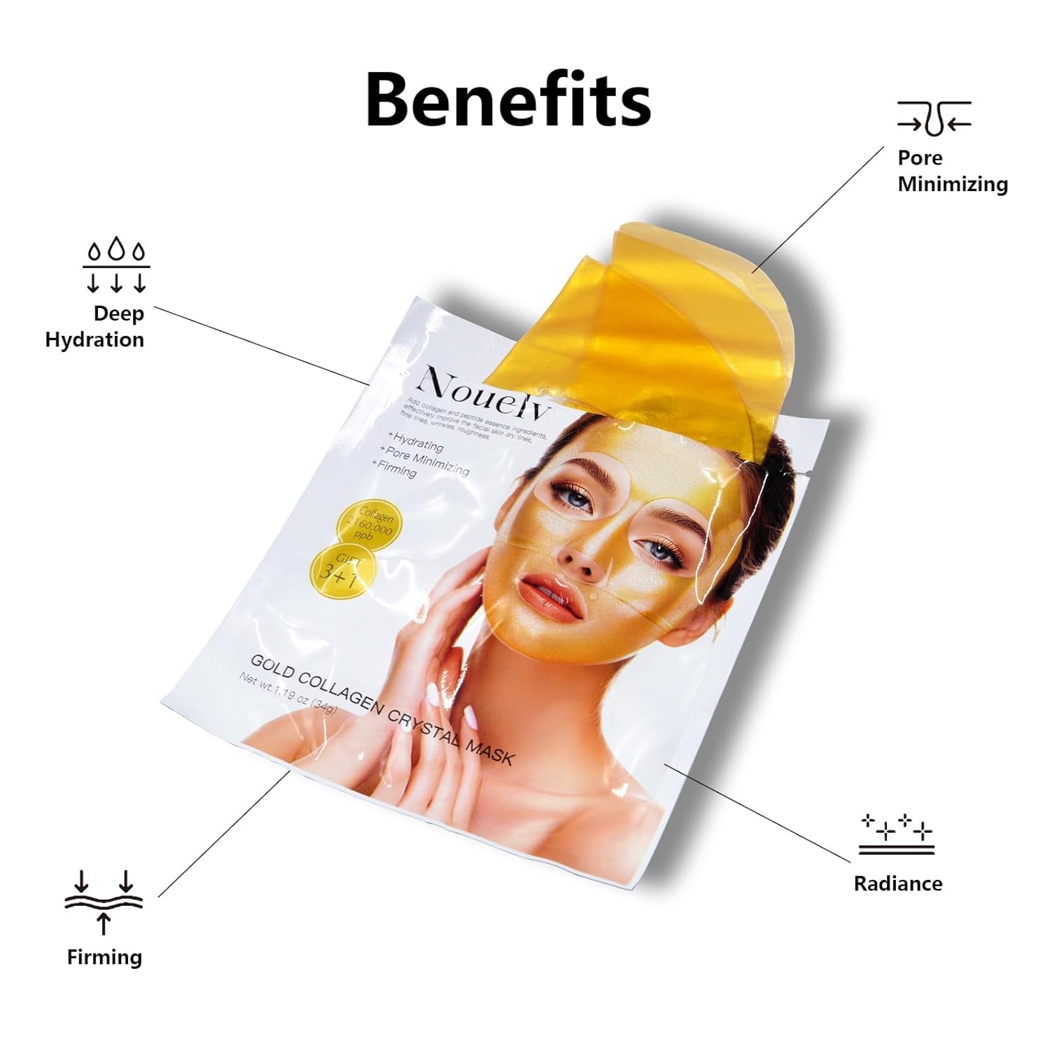 24K Gold Bio Collagen Face Mask, Hydrating Bio Collagen Mask Overnight Collagen Mask Hydrating Collagen Real Deep Mask Skin (34G X4Ea)